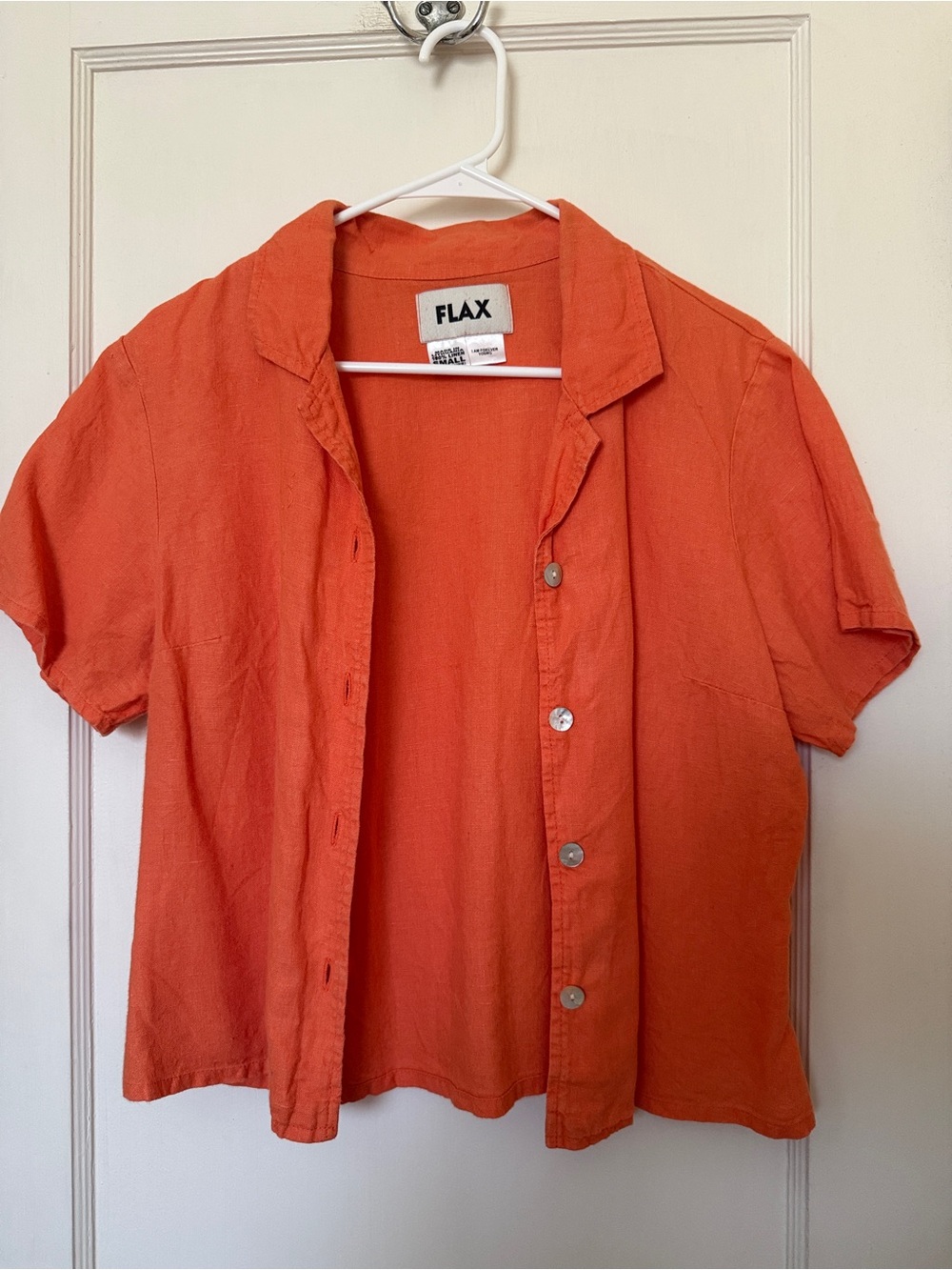FLAX Women's Short Sleeve Button Front Shirt - Orange